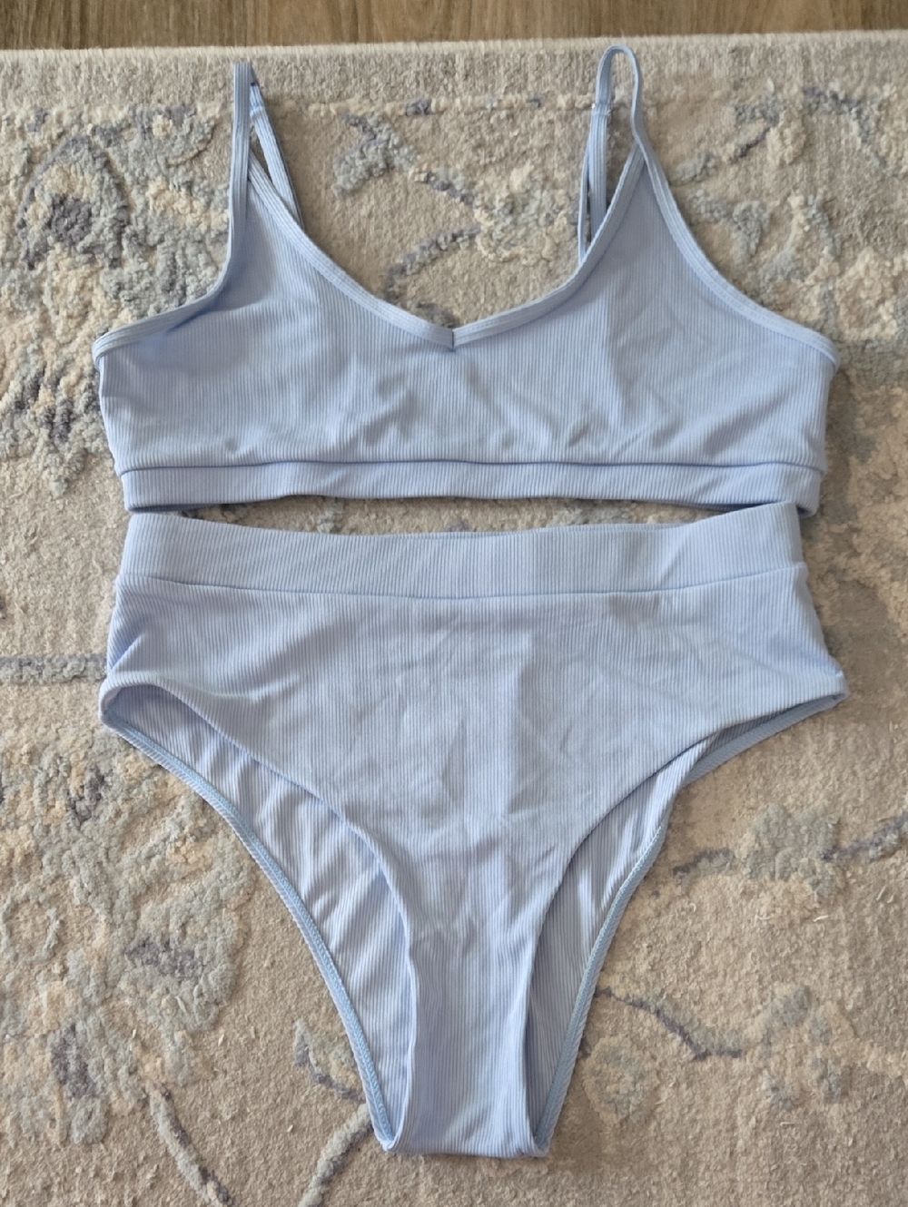 SHEIN Light Blue Ribbed High-Waist Bikini Set